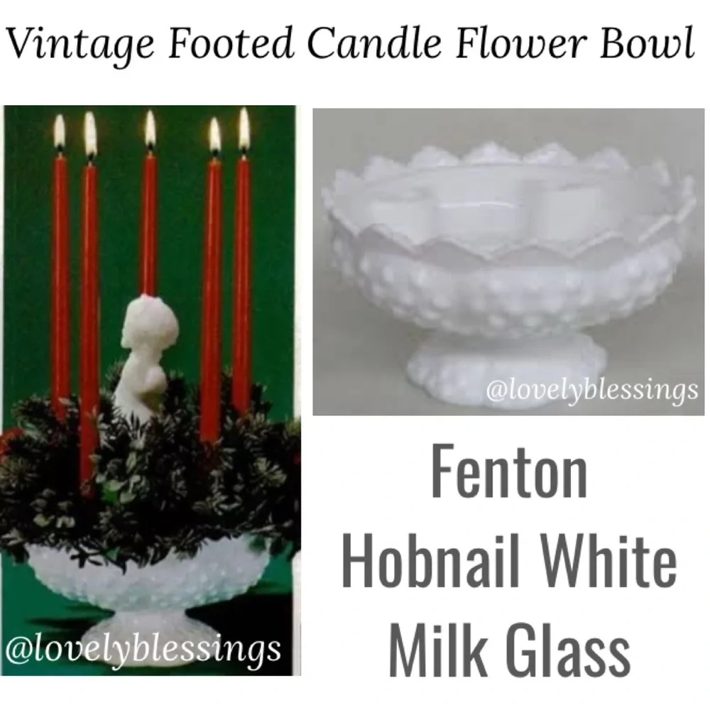 Vintage Fenton Milk Glass Hobnail Creative Flower Bowl Footed Candle Holdr White